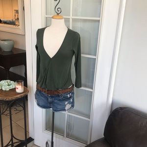 Naked zebra plunge v neck wrap shirt